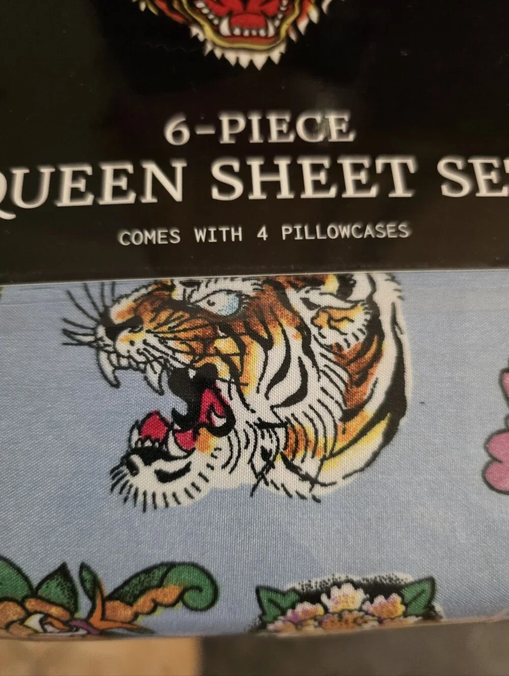 Ed Hardy 6 Piece Foo Dog Tiger Queen Sheet Set
